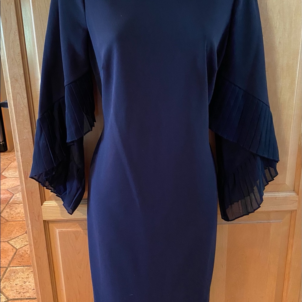 DKNY Women's Pleated Bell-Sleeve Sheath Dress.